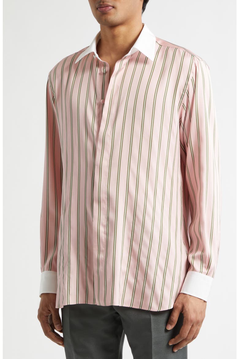 Fluid Fit Oxford Stripe Silk Jacquard Button-Up Shirt, Alternate, color, PINK MULTICOLOR