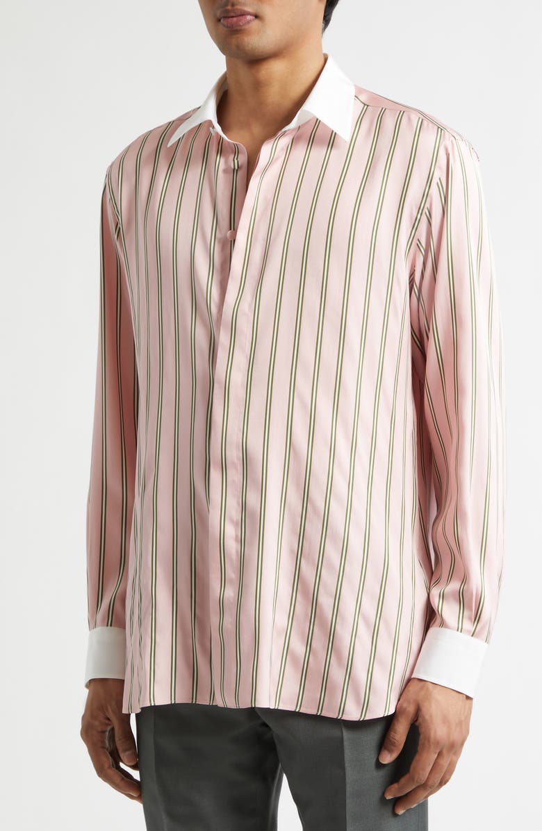 TOM FORD Fluid Fit Oxford Stripe Silk Jacquard Button-Up Shirt, Alternate, color, Pink Multicolor