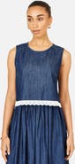 Yumi Cotton Chambray Lace Trim Top