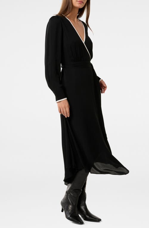 Ever New Amelie Contrast Trim Long Sleeve Wrap Midi Dress In Black And White