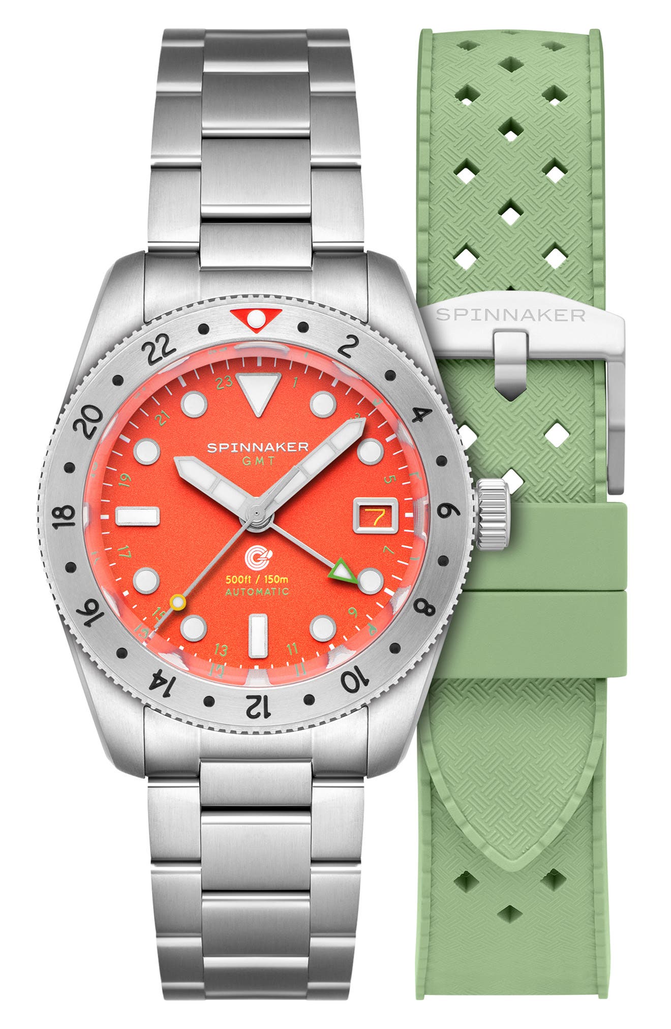 SPINNAKER Croft GMT Automatic Bracelet & Rubber Strap Watch, 39mm in Red 