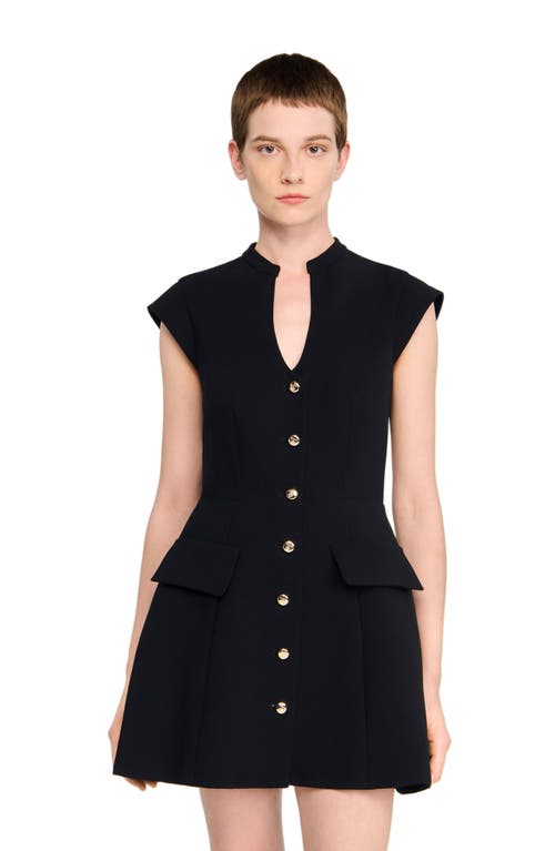 Sandro Womens Black Capped-sleeves Buttoned Knitted Mini Dress In Black