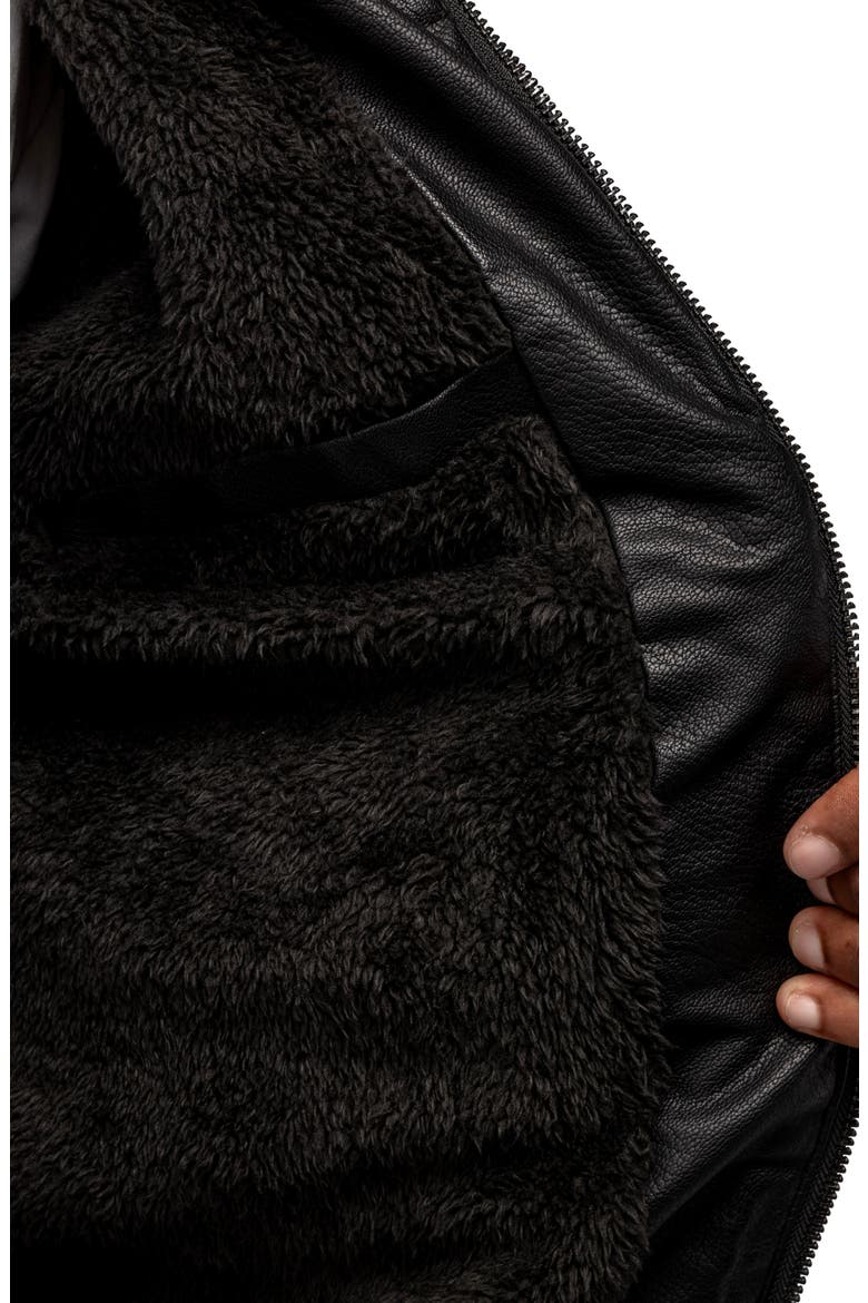 Stripe Faux Leather Hooded Moto Jacket with Faux Fur Lining, Alternate, color, BLACK/ WHITE