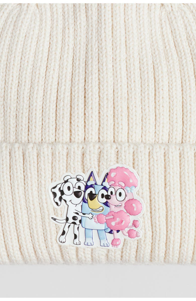 H&M Motif-detail Rib-knit Beanie, Alternate, color, Light Beige/Bluey