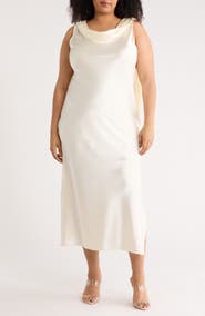Renee C Cowl Neck Satin Maxi Dress