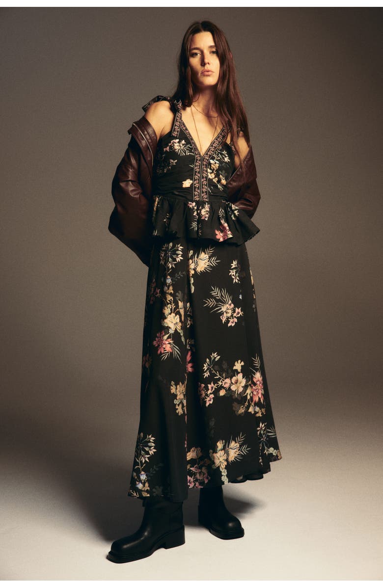 H&M Loose-fit Maxi Skirt, Alternate, color, Black/Floral