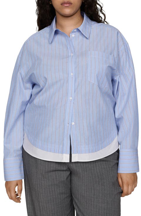 Stripe Layered Button-Up Shirt (Regular & Plus)