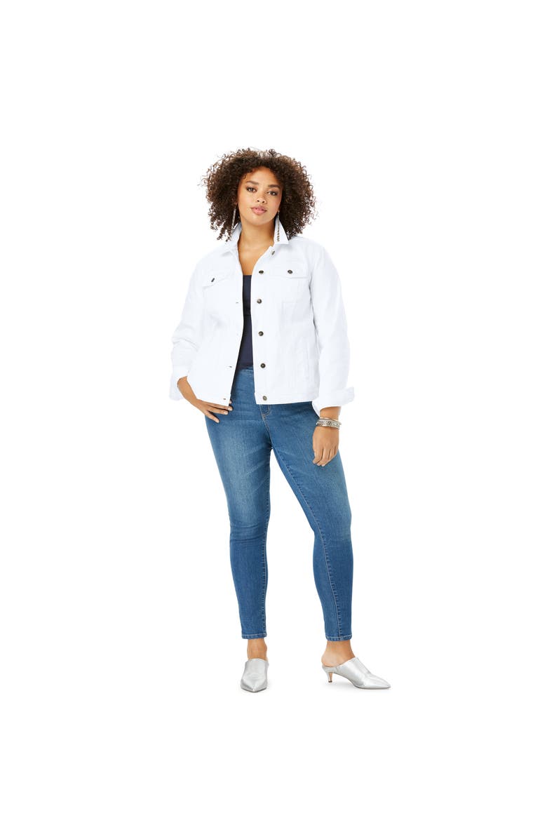 Roaman's Plus Size Classic Stretch Denim Jacket, Main, color, White