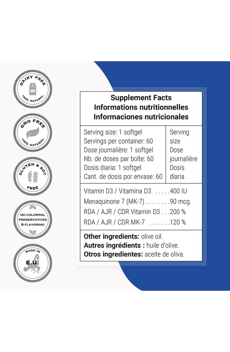 SuperSmart Vitamin K2 MK7 + Vitamin D3, Alternate, color, 