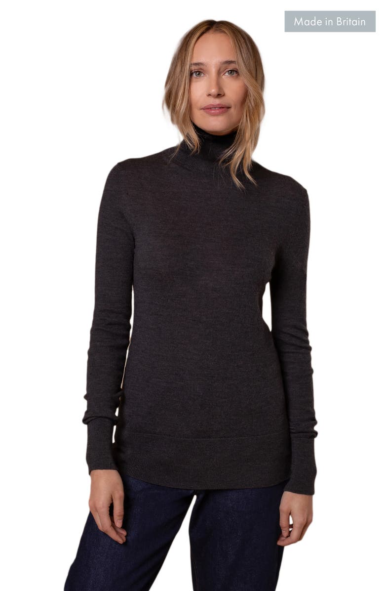 Celtic & Co. Merino Roll Neck Fitted Sweater, Alternate, color, Charcoal