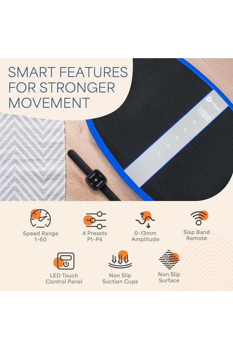 VibranceX Vibration Plate for Exercise 60 Speeds, Remote, LED Lights, Alternate, color, Blue