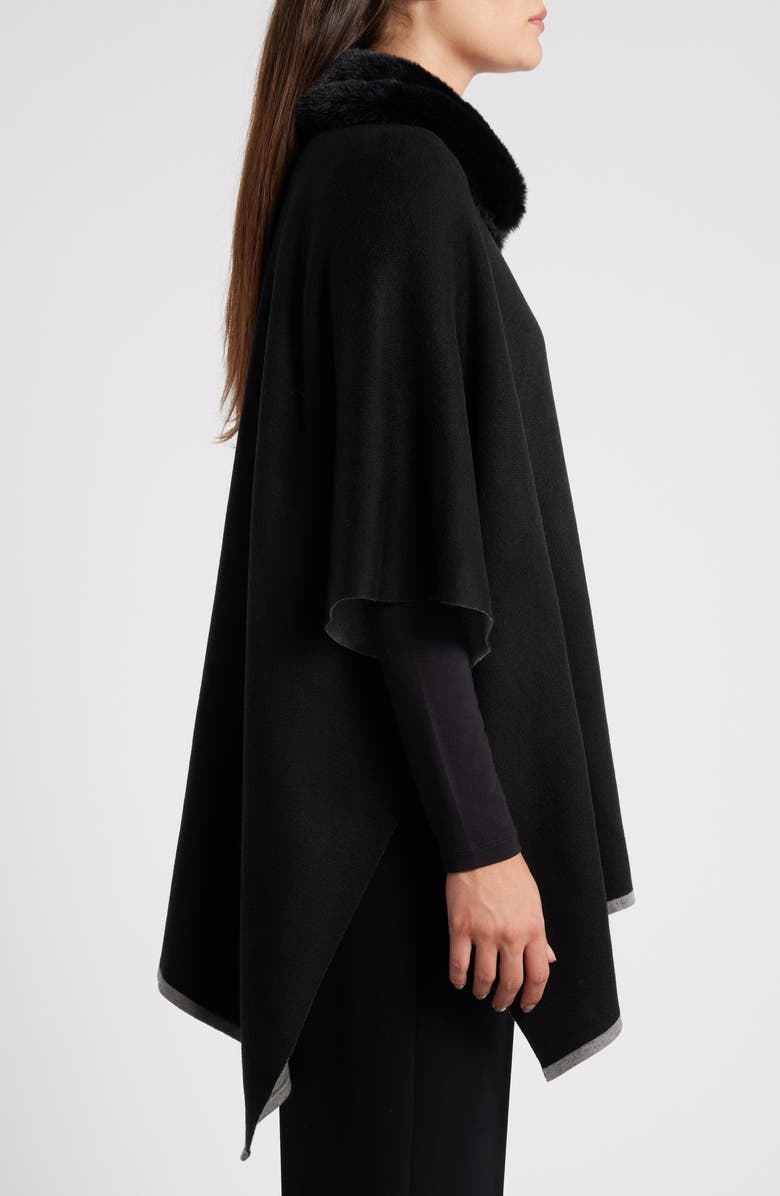Anne Klein Faux Fur Collar Poncho, Alternate, color, 