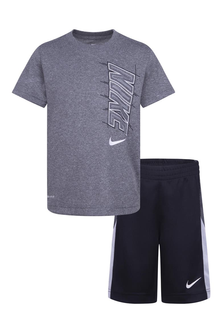 Kids' Block T-Shirt & Shorts Set, Main, color, BLACK / CARBON HEATHER