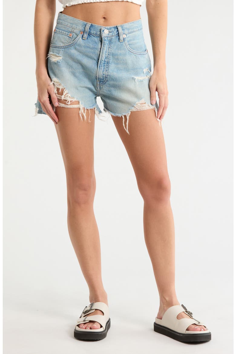 Nic High Waist Cutoff Denim Shorts, Main, color, JINX BLUE