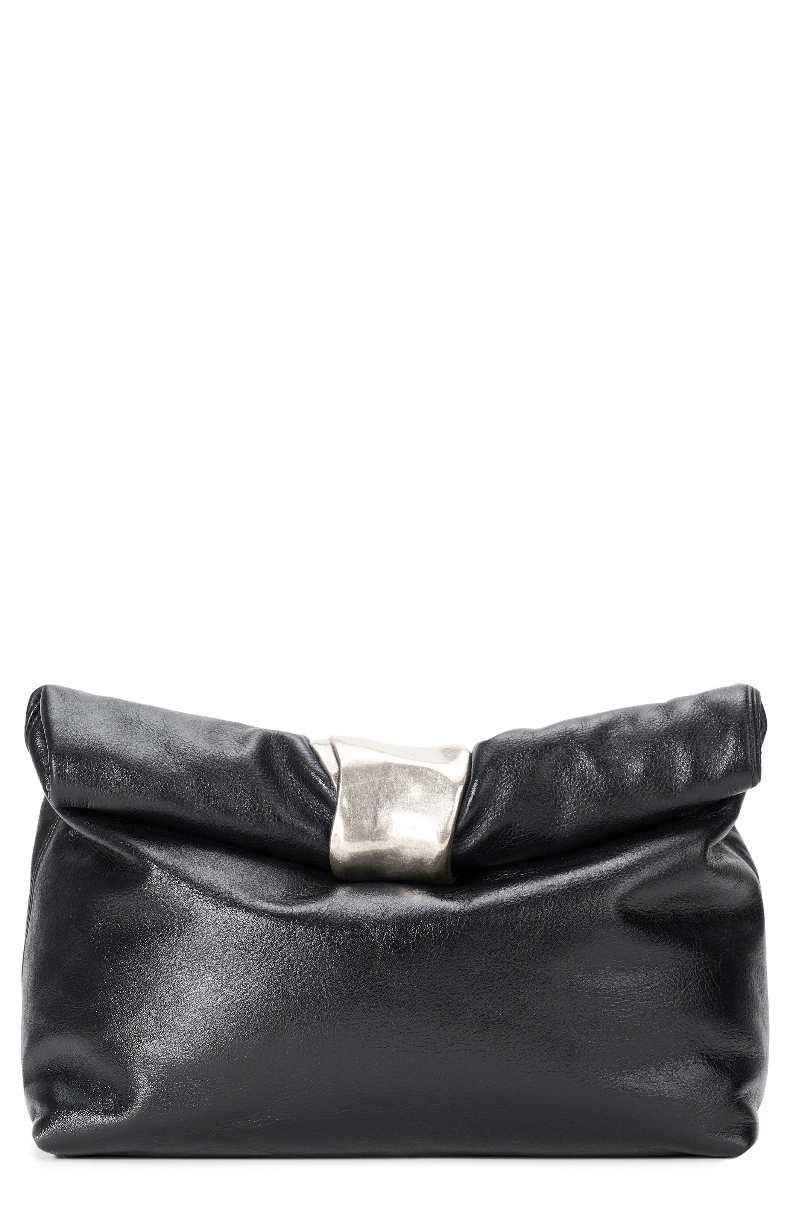 STAUD Leather Foldover Cuff Clutch, Main, color, 