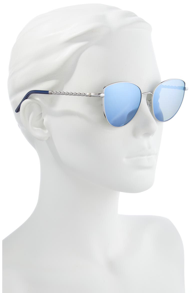 56mm Cat Eye Sunglasses, Alternate, color, SHINY SILVER/ NAVY FLASH