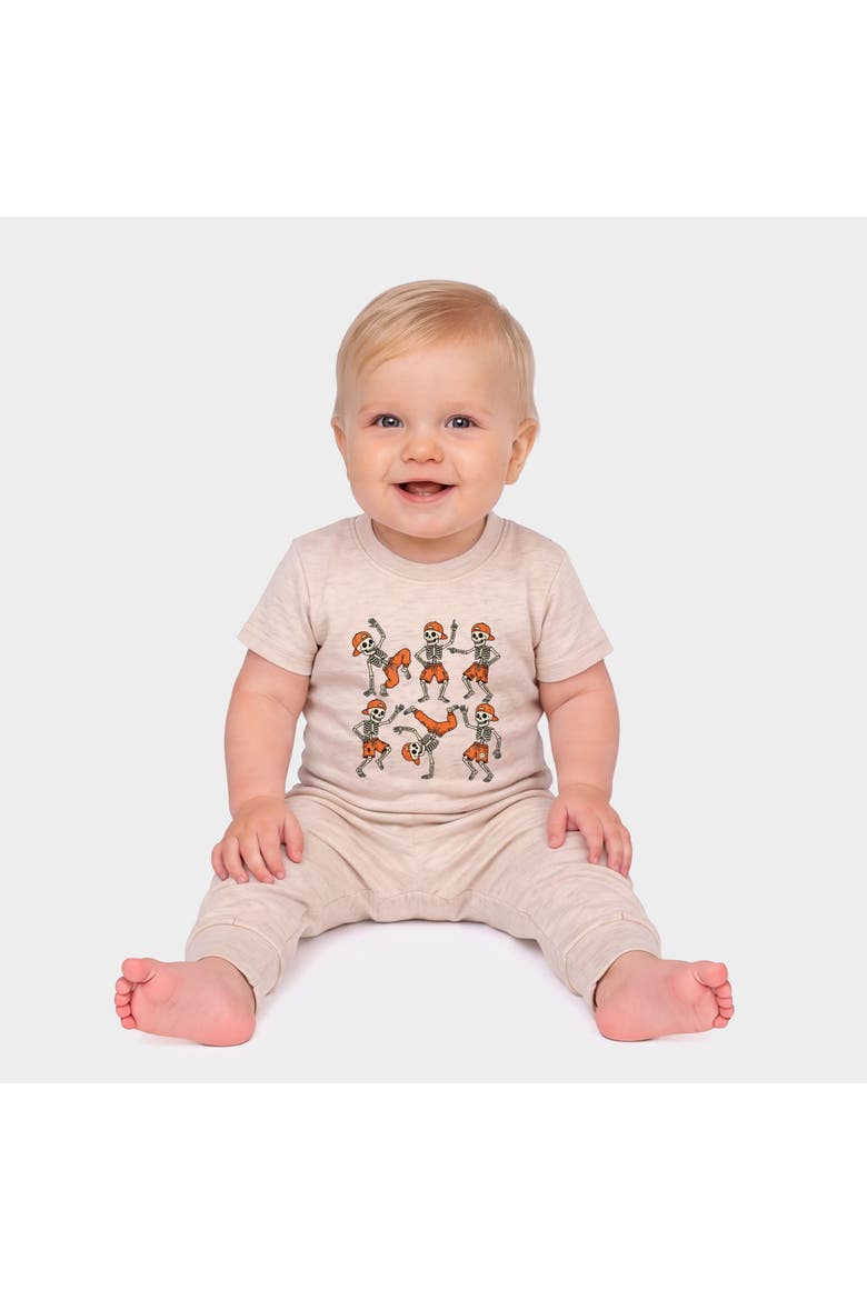 Break Dancing Skeletons Infant Jogger Pant Crew Set, Main, color, Oatmeal