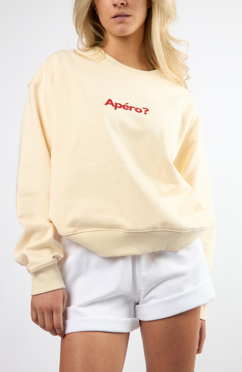 Viens Avec Moi The Apéro? Cotton Graphic Sweatshirt, Alternate, color, Cream