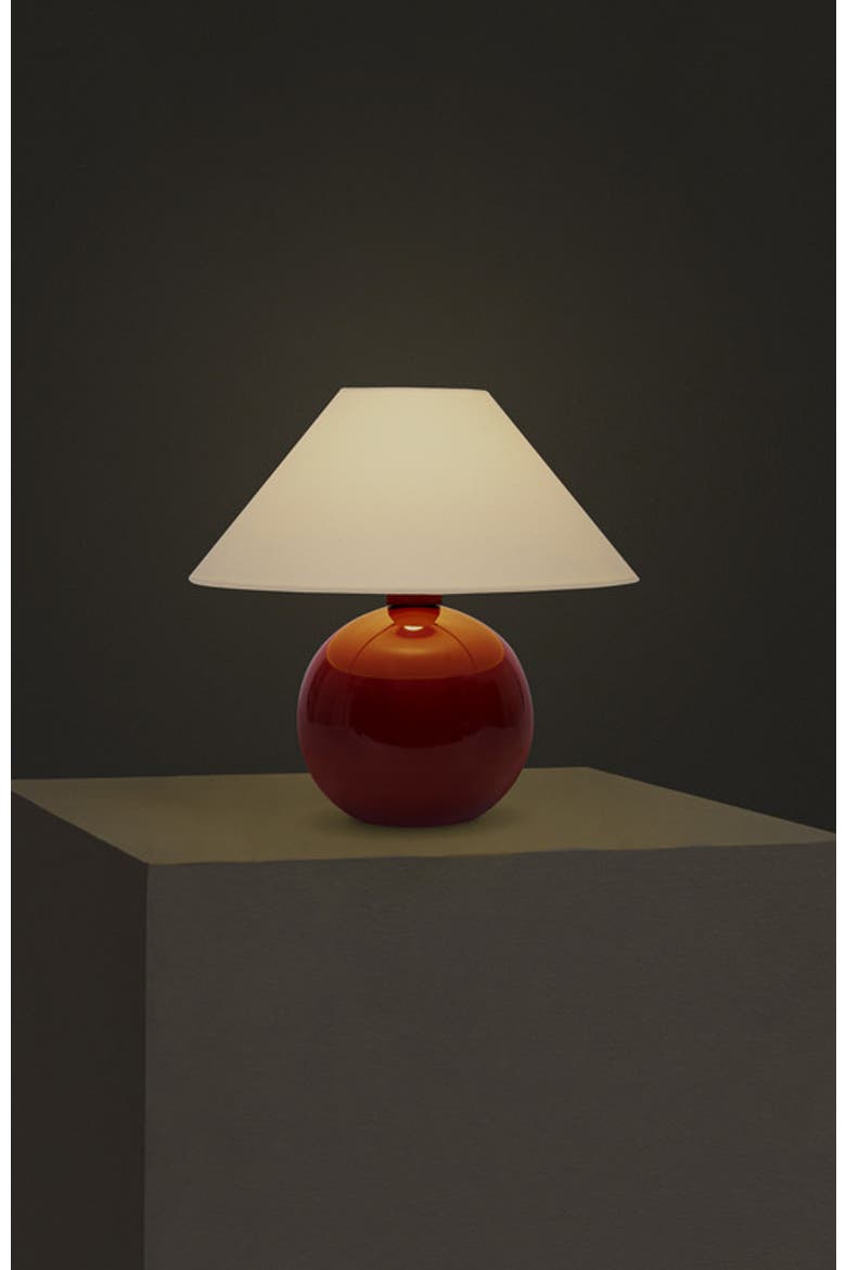 Fiona 11" Round Ceramic Coastal LED Bedside Table Lamp with Classic Empire Shade, Alternate, color, Red
