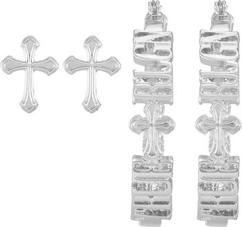 Cross Studs & Logo Hoop Earrings