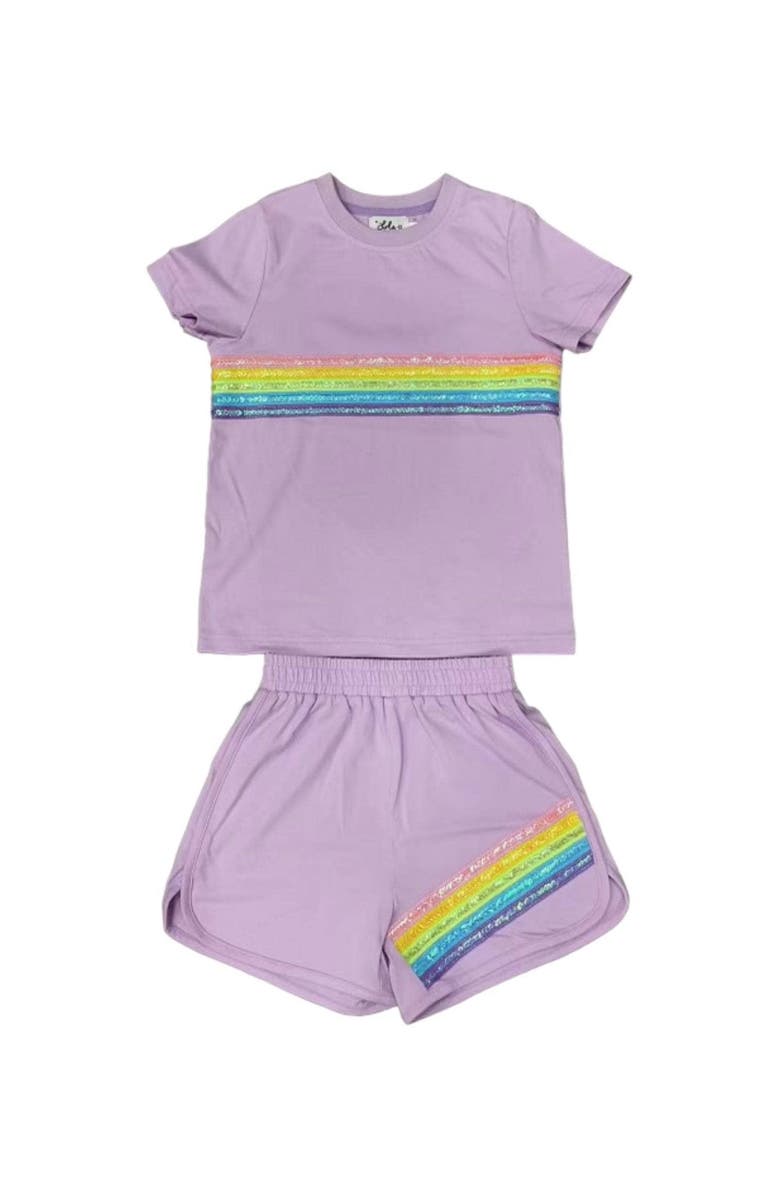 Lola + The Boys Rainbow Sequin Short Set, Main, color, Lavender
