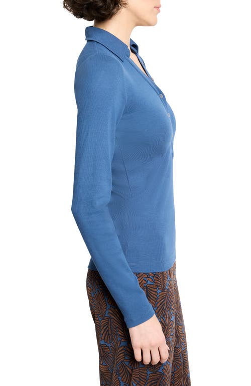 Nic + Zoe Nic+zoe Perfect Knit Rib Long Sleeve Polo In Blue