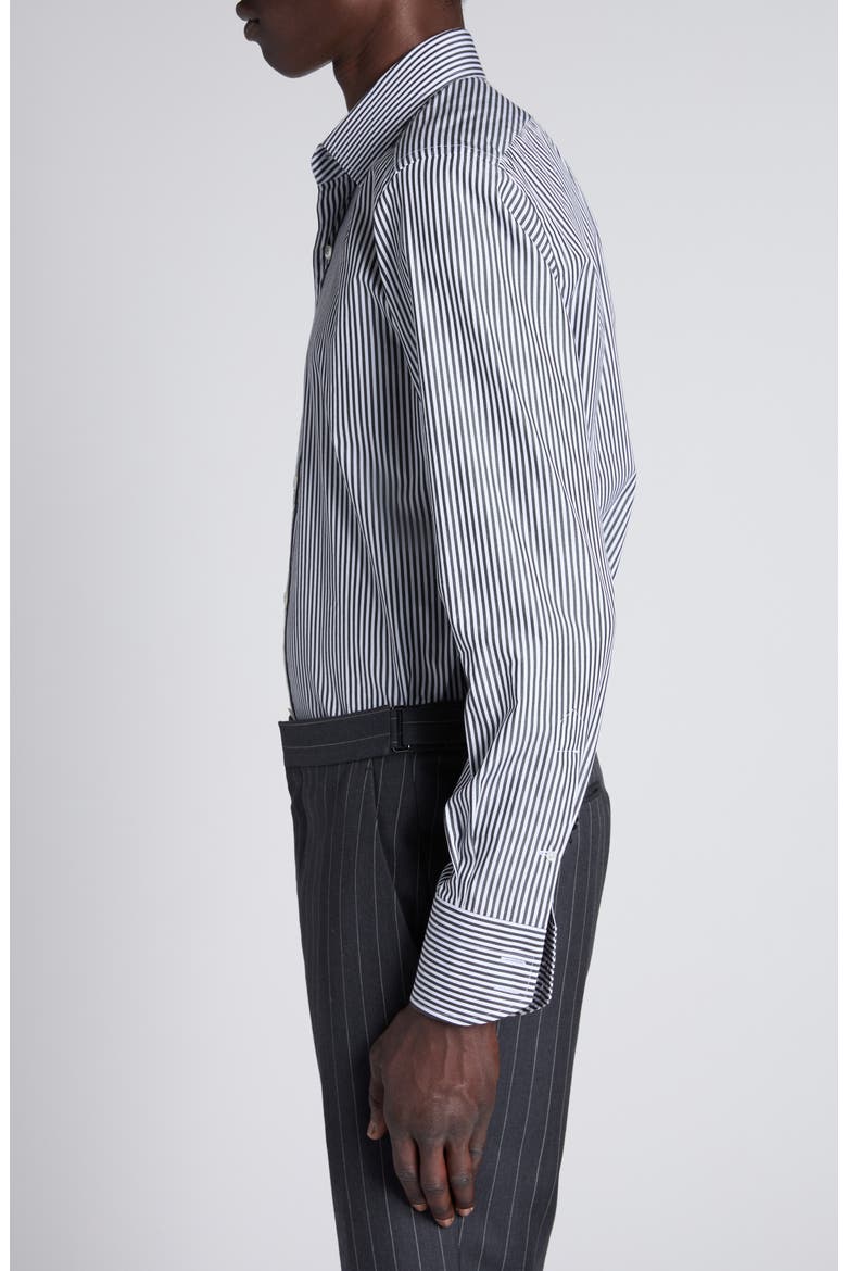 Stripe Cotton Blend Button-Up Shirt, Alternate, color, WHITE/ BLACK