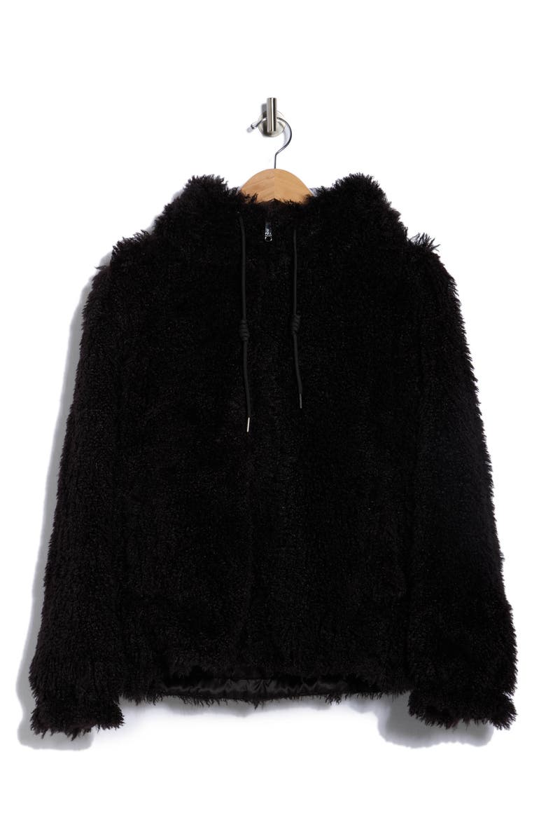 Teddy Faux Shearling Hooded Jacket, Alternate, color, BLACK