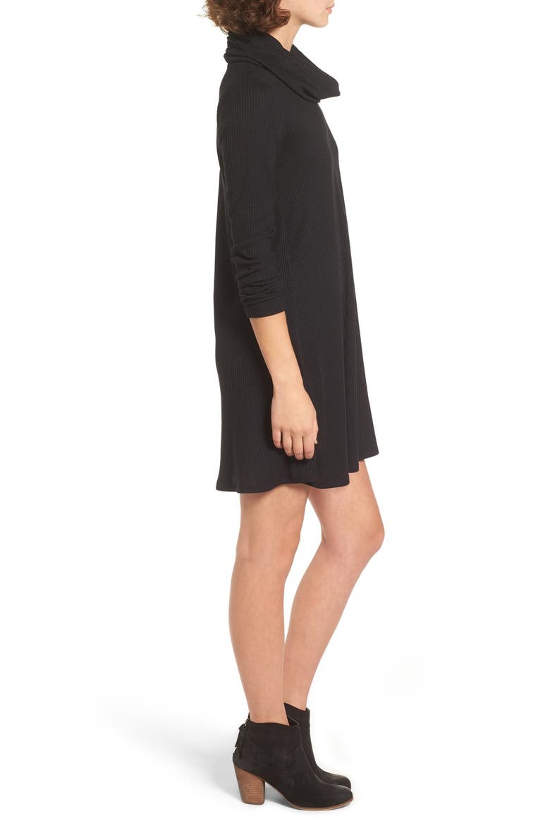 Maddie Rib Knit Cowl Shift Dress, Alternate, color, SOLID BLACK