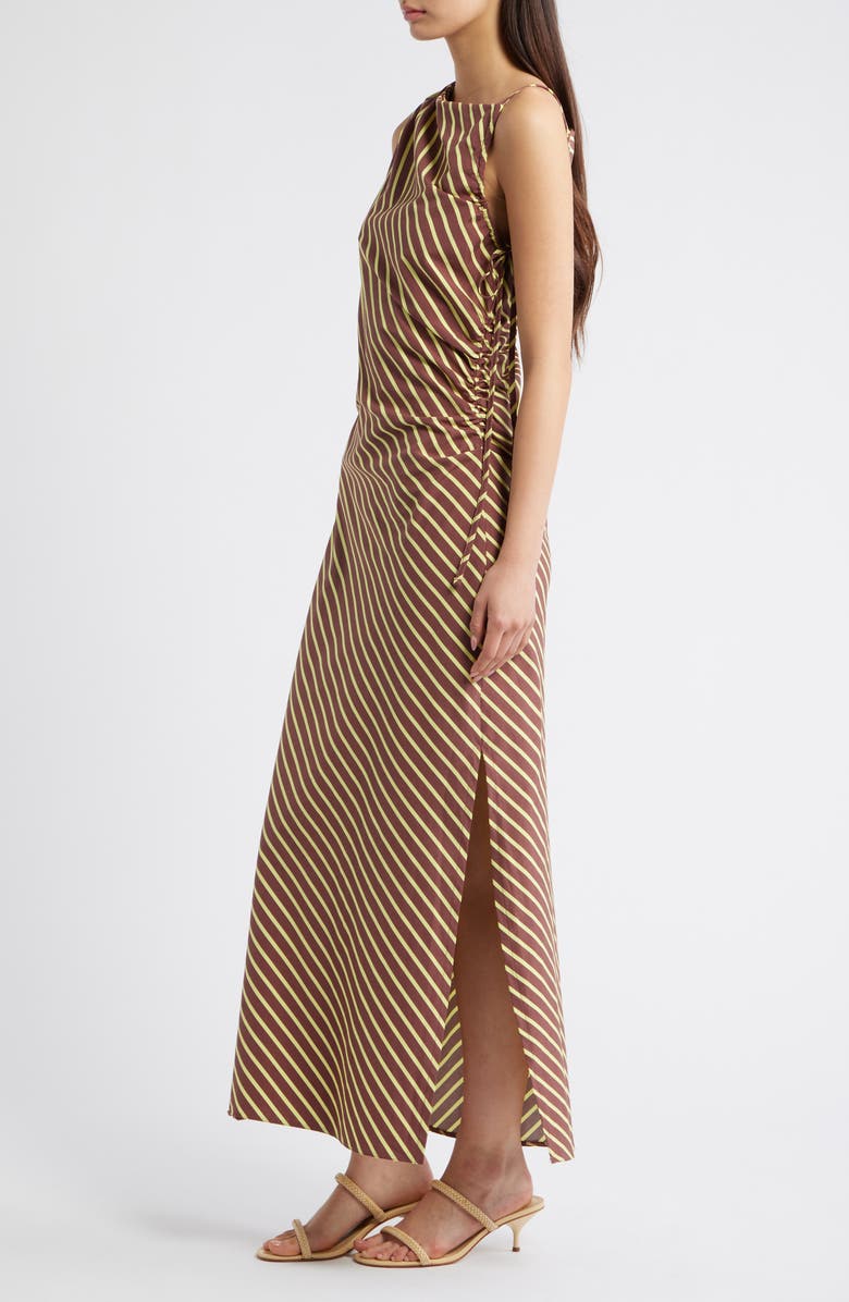 Topshop Gathered Shoulder Sleeveless Midi Dress, Alternate, color, Brown Multi