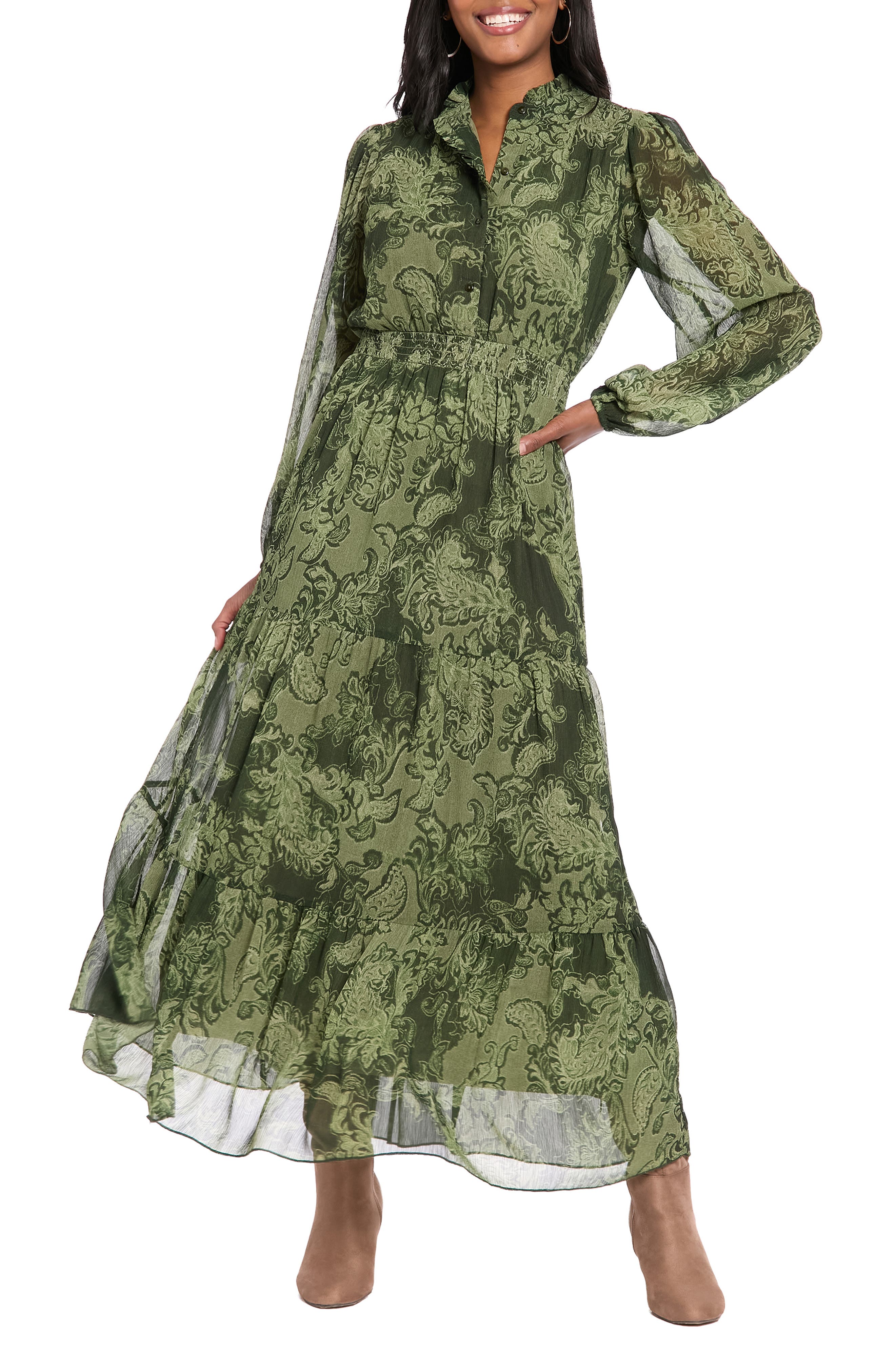 Ruffle Long Sleeve Shirtdress