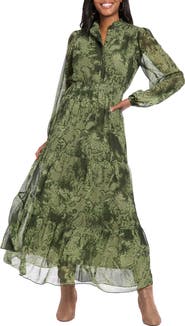 London Times Ruffle Long Sleeve Shirtdress
