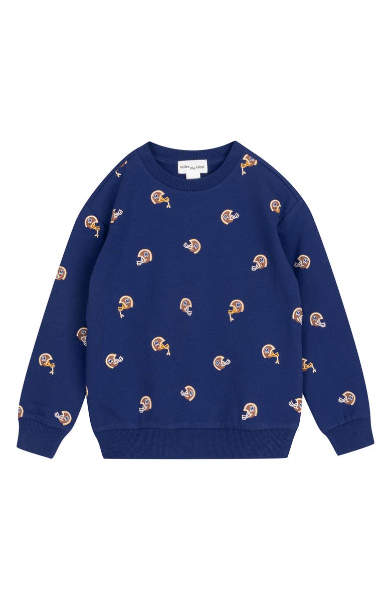 MILES THE LABEL Kids' Football Helmet Print Organic Cotton Sweatshirt, Main, color, Blue Royal