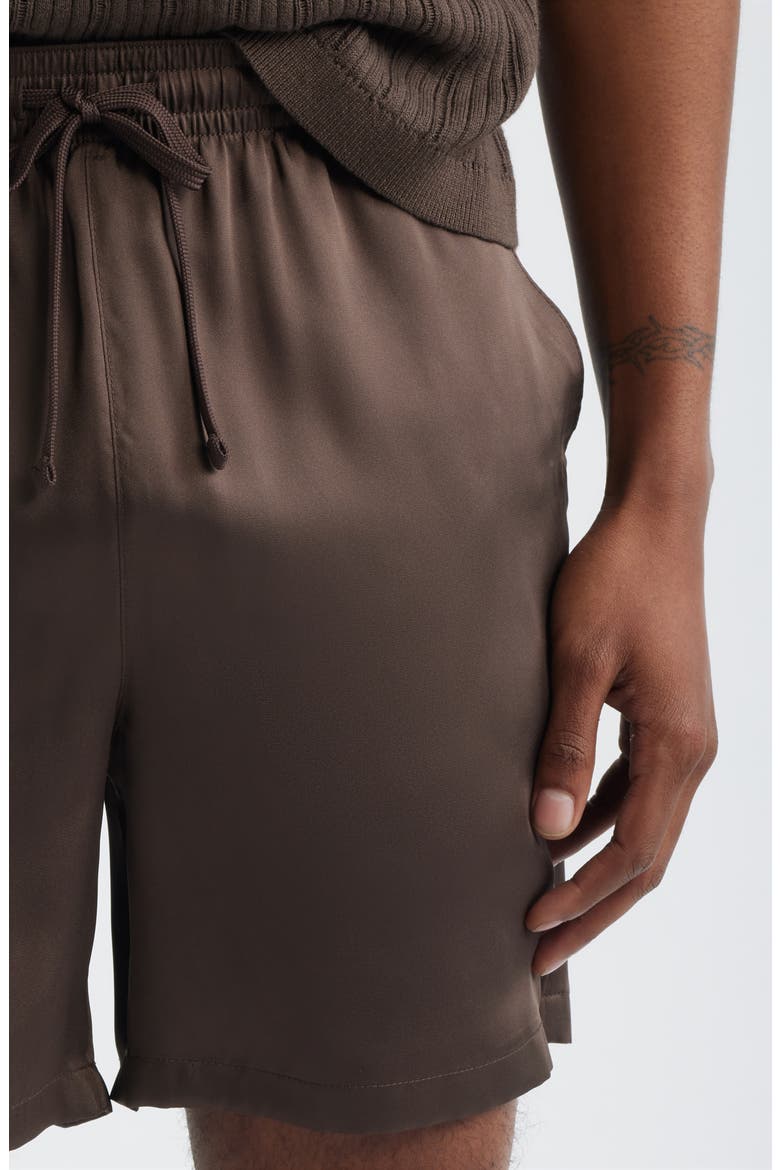 Satin Drawstring Shorts, Alternate, color, BROWN COCOA