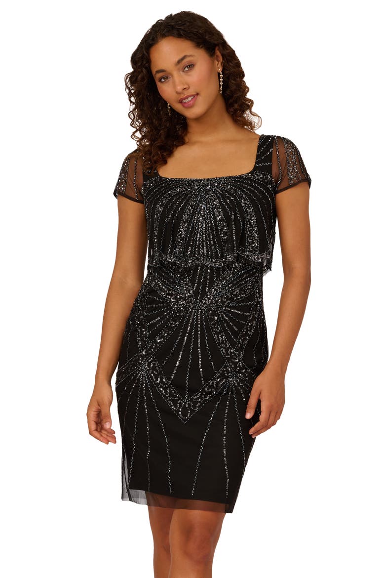 Bead Embellished Popover Dress, Alternate, color, BLACK/ GUNMETAL