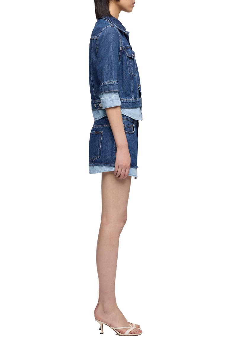 Double Layer Denim Trucker Jacket, Alternate, color, SHADOW
