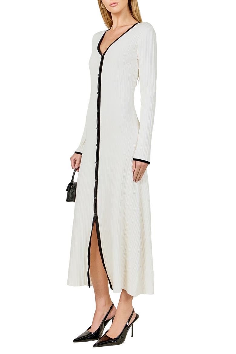 Contrast Long Sleeve Rib Maxi Dress, Alternate, color, IVORY/ BLACK