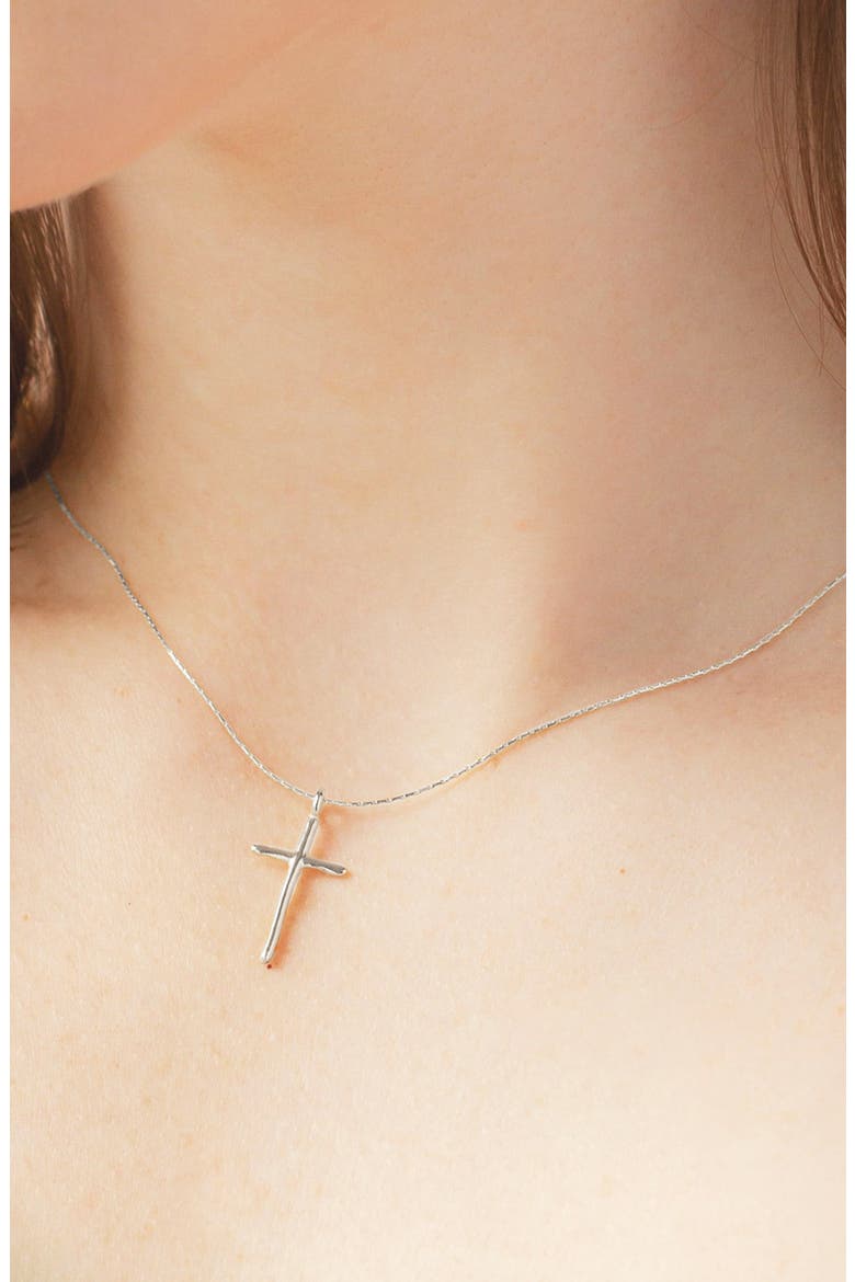 Sterling Silver 18k Gold Plated Ariel Cross Necklace Everyday Wear, Alternate, color, Silver