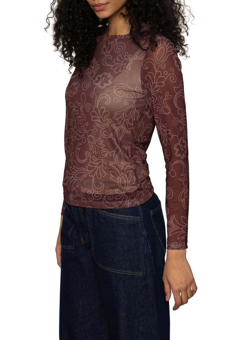 Floral Print Long Sleeve Mesh Top, Alternate, color, BOHEMIAN