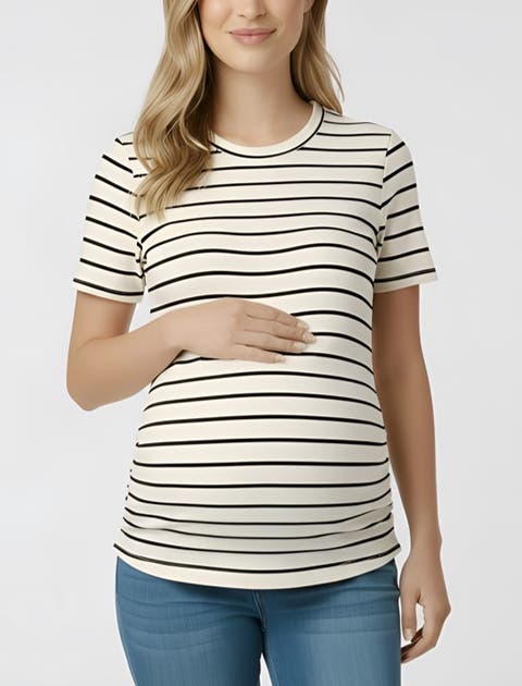 Women's Crew Neck Side-Ruched Maternity Short Sleeve Top