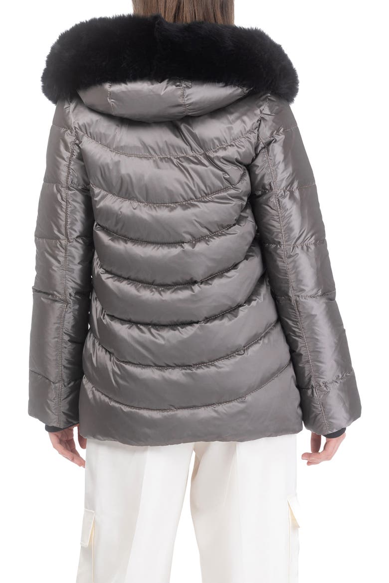 Apres-Ski Mid Jacket With Detachable Genuine Shearling Hood Trim, Alternate, color, GREIGE/BLACK