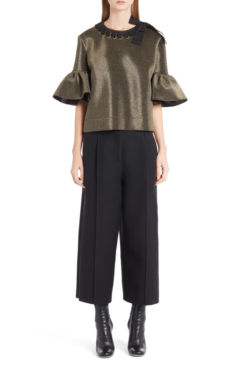 Metallic Neoprene Bell Sleeve Top, Main, color, GOLD