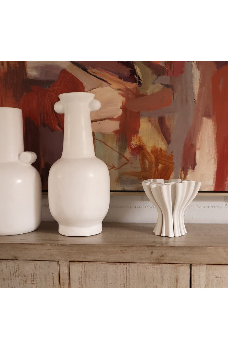 Dovetail Furniture Nerissa Fluted 3D Printed Porcelian Decorative Vase, Alternate, color, Ivory