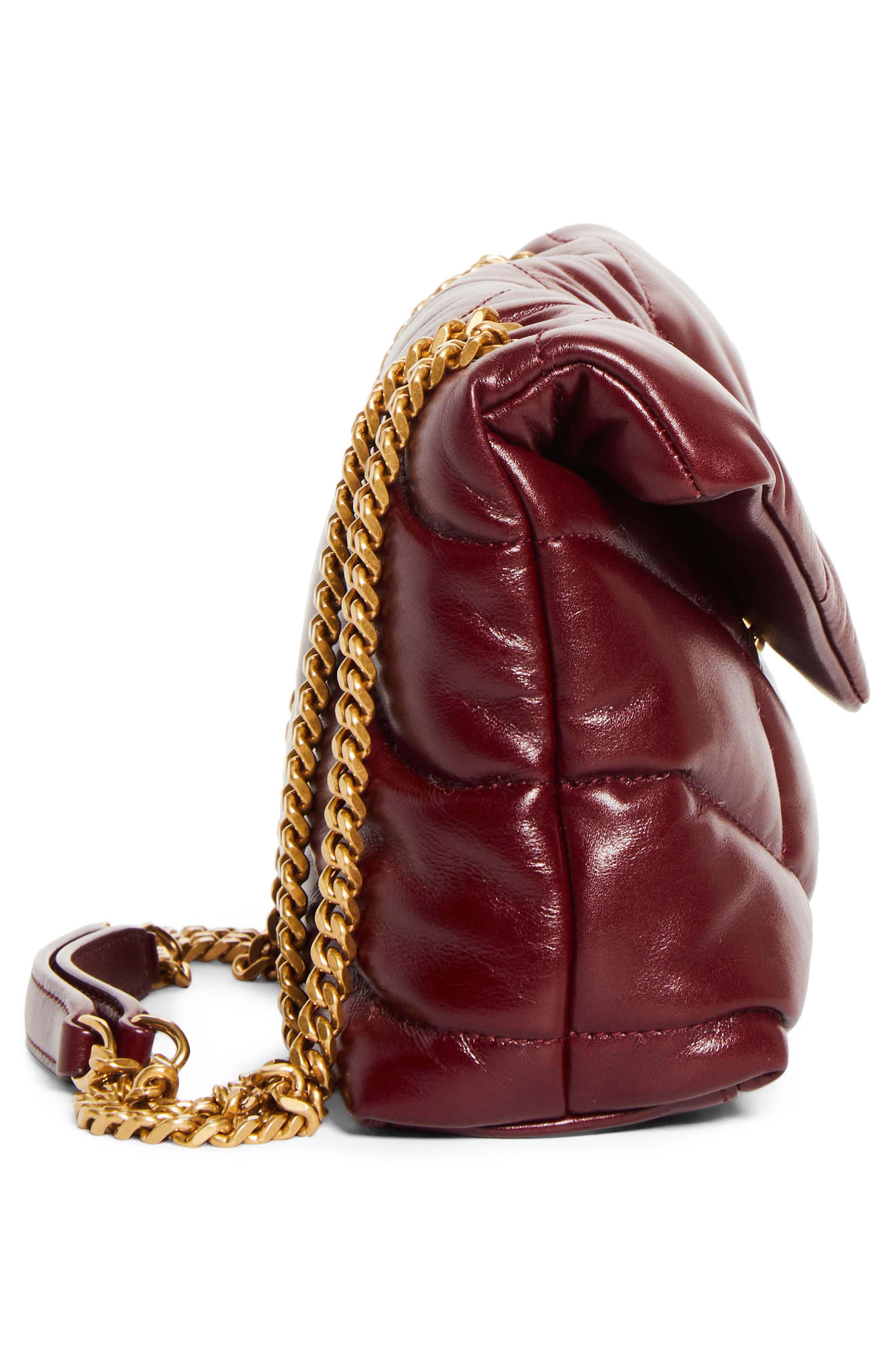 Saint Laurent Toy Loulou Quilted Puffer Leather Shoulder Bag, Alternate, color, Dark Ruby