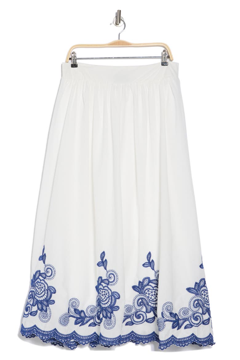 Embroidered Maxi Skirt, Alternate, color, WHITE/ BLUE