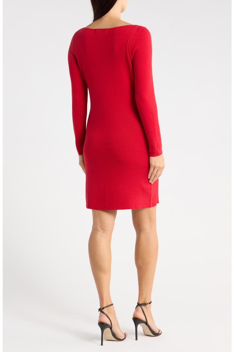 Delphina Braid Detail Long Sleeve Cotton Blend Sweater Minidress, Alternate, color, TANGO RED
