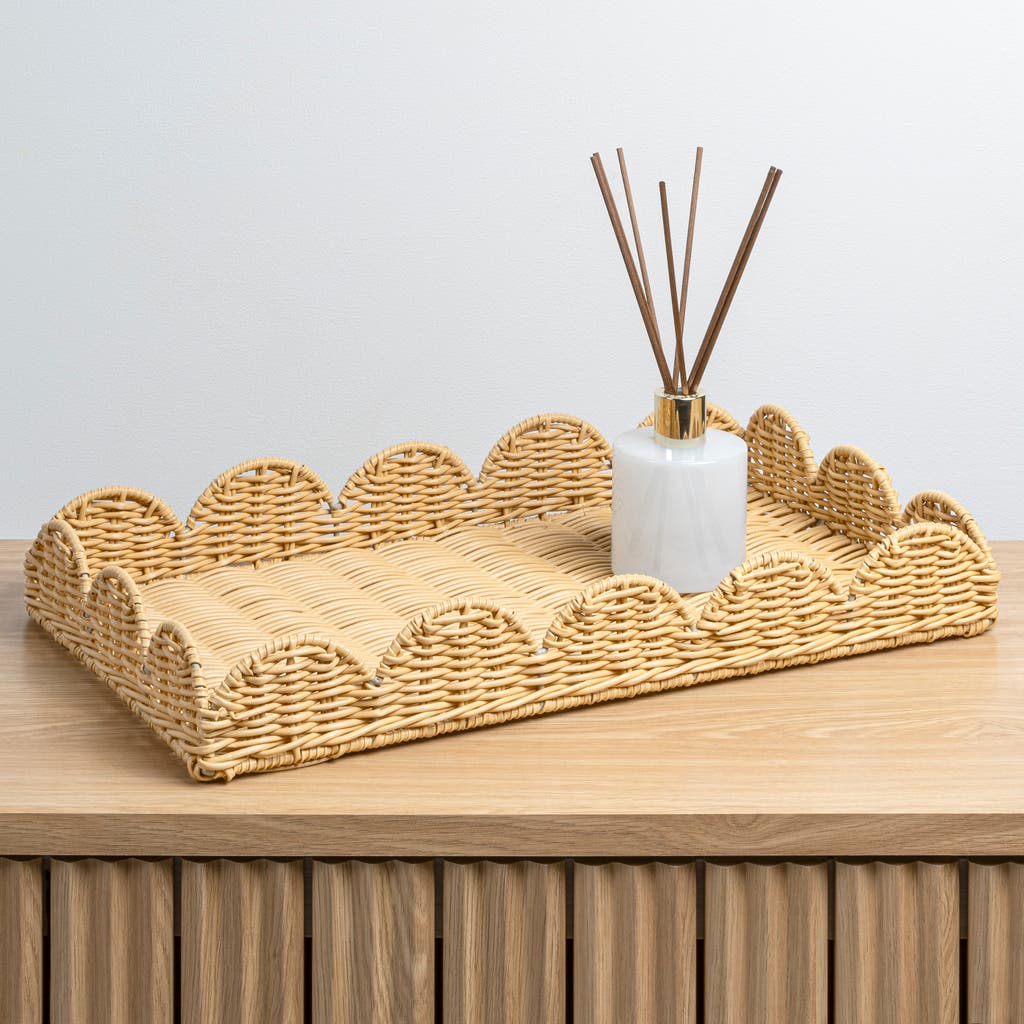 Happimess Parker Southwestern Cottage Resin Scalloped Rectangular Decorative Serving Trays, In Brown