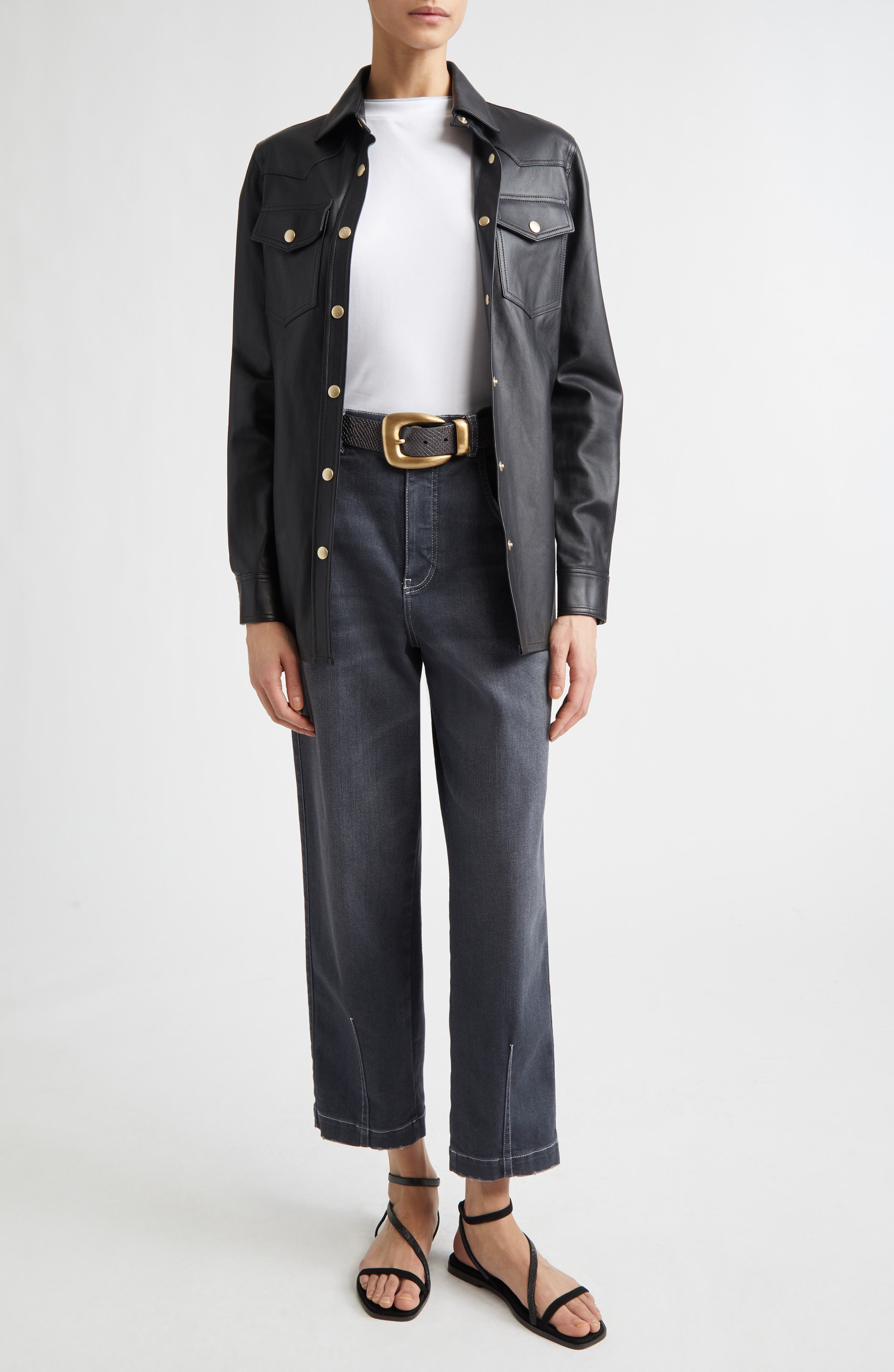 Pintuck Stretch Denim Wide Leg Pants - image 2