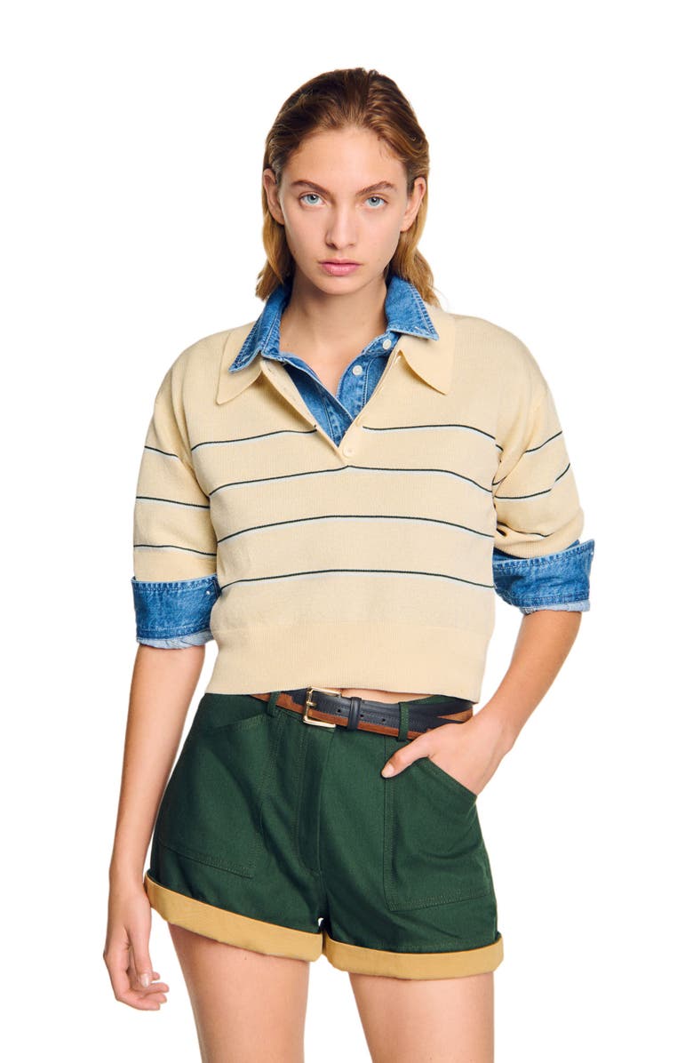 SANDRO Cropped striped knitted sweater, Alternate, color,