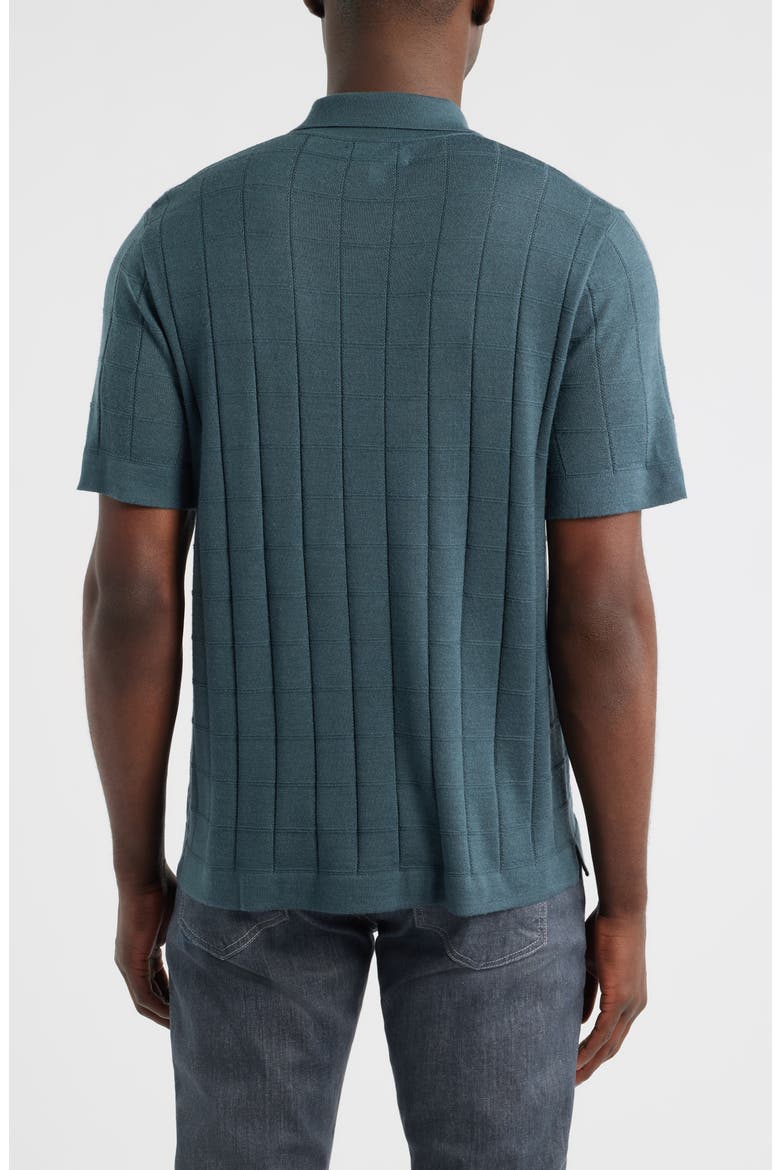 Textured Merino Wool & Silk Short Sleeve Button-Up Sweater, Alternate, color, BLUE SLATE